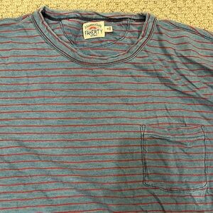 Faherty Men's Teal and Red Striped Tee
